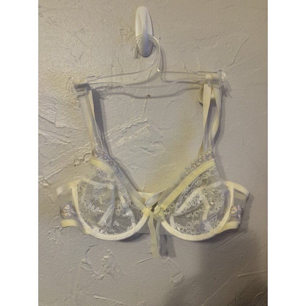 Lou Paris 34B Mesh & Lace Underwire Ivory Bra Sheer Cup Retails $195
